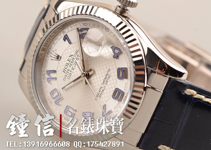 已售出【97新】劳力士日志型白金银盘蓝色刻度折叠扣皮带自动男表116139