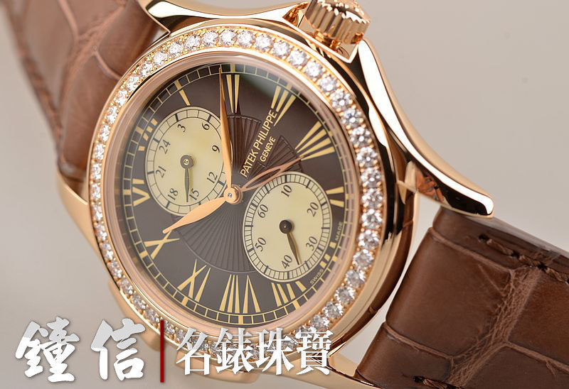 已售出【97新】百达翡丽玫瑰金镶钻贝母盘GMT昼夜显示女表4934R-001