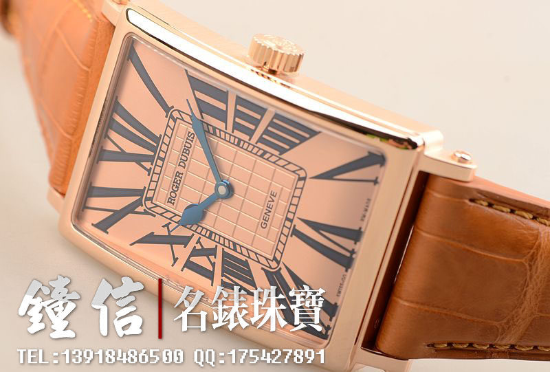 已售出【97新】罗杰杜彼玫瑰金超大号香槟金盘透底金陀自动机械皮带男表