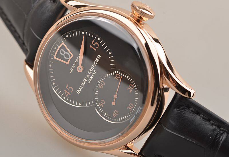 已售出【96新】名士玫瑰金黑盘跳时自动机械皮带男表MOA08707