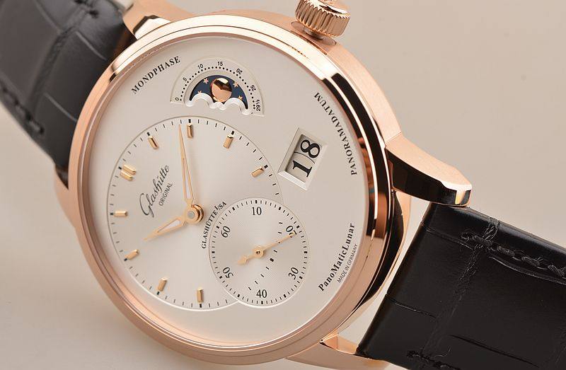 已售出【未使用品】格拉苏蒂玫瑰金偏心大日历月相男表90-02-45-35-05