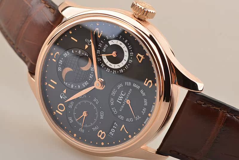已售出【97新】IWC万国玫瑰金南北月相万年历自动男表IW502122盒证齐