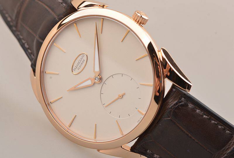 已售出【97新】帕玛强尼玫瑰金白盘小三针自动机械男表PFC267-1002400