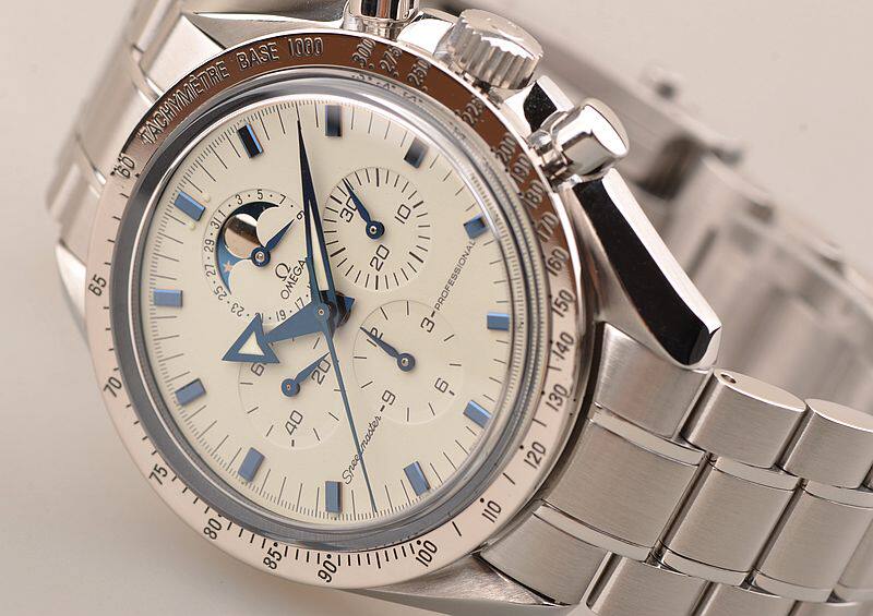 已售出【97新】欧米茄超霸登月白面计时月相日历手上链钢带男表3575.20