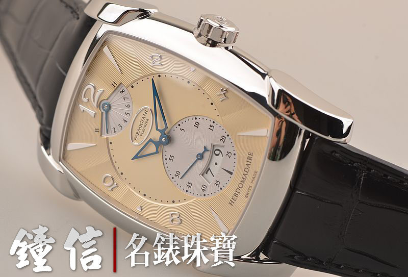 已售出【97新】帕玛强尼酒桶型8天动显大日历手上链皮带男表PF003333.01