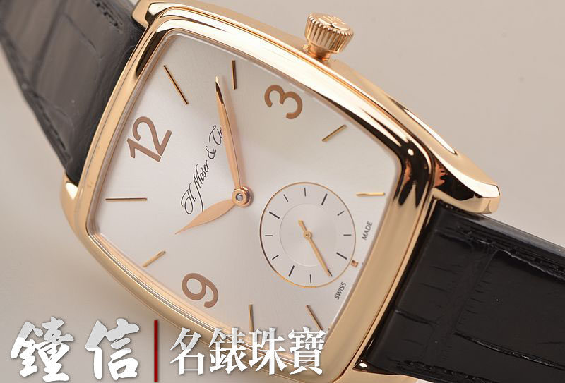 已售出【97新】亨利慕时玫瑰金小三针双层游丝手上链男表324.607-004