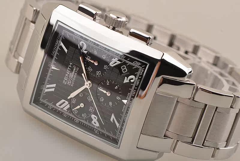 已售出【97新】真力时方形黑盘计时日历钢带男表03.0550.400.22.M550