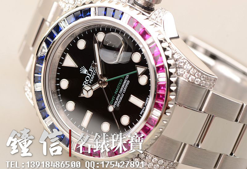 已售出【98新】劳力士格林尼治II型镶红蓝宝石圈GMT男表116710 有保卡