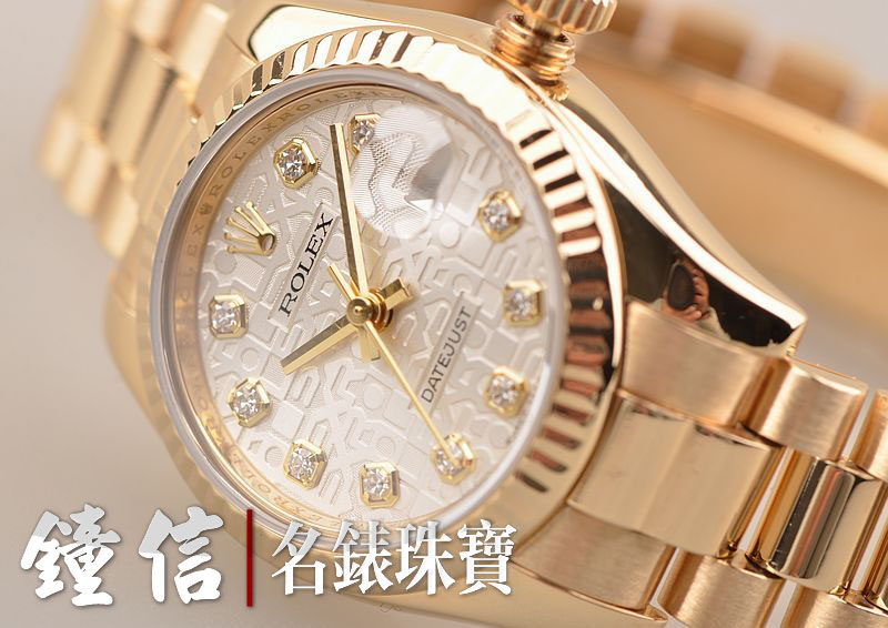 已售出【97新】劳力士总统日志型全黄金电脑盘钻刻自动女表179178有卡