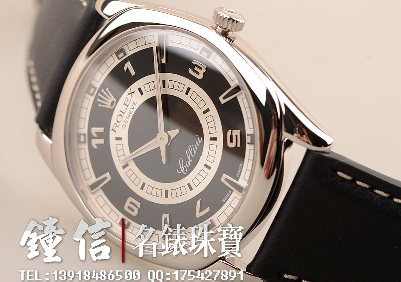 已售出【97新】劳力士切里尼白金手上链大号皮带折叠扣男表4243