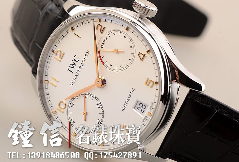 已售出【97新】IWC万国葡萄牙七天链自动机械皮带男表IW500114 全套附件