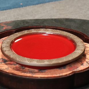 官窑陶瓷茶具庄老师手作原矿泥料铁胎郎红回纹杯垫杯托