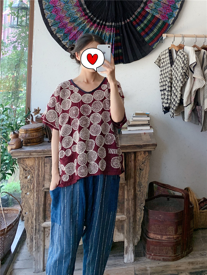 泰国手工刺子绣双v领上衣现货