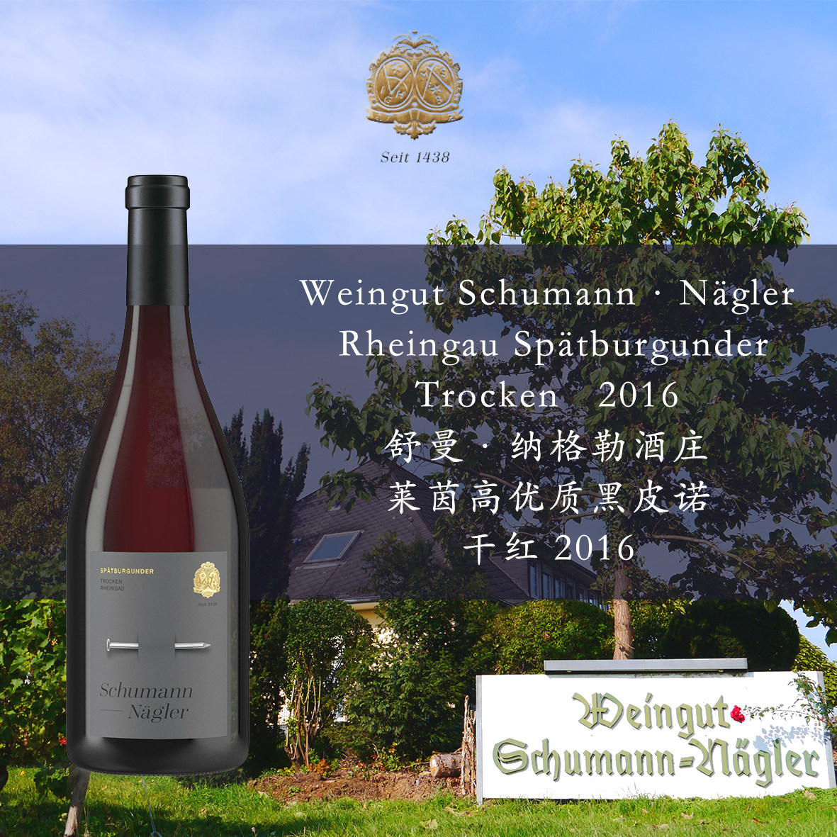 优雅红酒黑皮诺莱茵高德国原瓶进口舒曼·纳格勒干红静态红葡萄酒