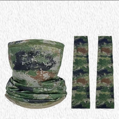 迷彩冰丝套袖面罩冰丝围脖水mo纹面罩防晒防紫外线骑行脖套