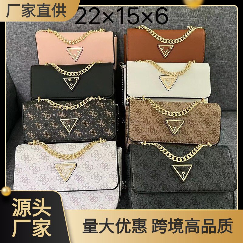 新款欧美简约链条拼接印花纯色时尚复古小方包单肩斜挎女包