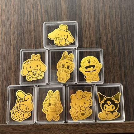 足金labubu拉布布卡通可爱2mg手机贴送礼女生礼物kt猫美乐蒂金贴