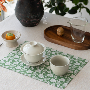 文小橙 草木灰三才素净盖碗茶杯 陶瓷泡茶杯个人泡茶碗单个