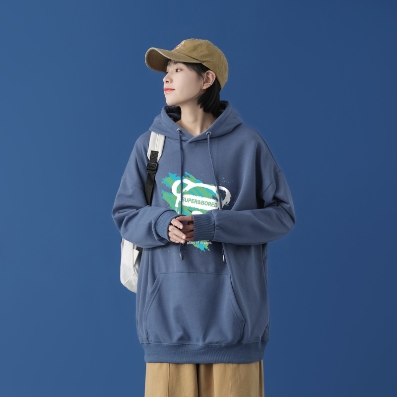 L2826P48中性模特潮流元素潮趣文字字母印花常规款连帽卫衣男,男装卫衣,星座510A-1