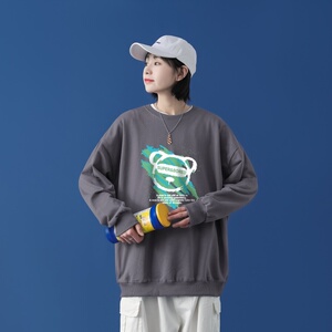 Y2827P38中性模特秋季ins潮男潮趣印花卫衣时尚圆领宽松上衣图片