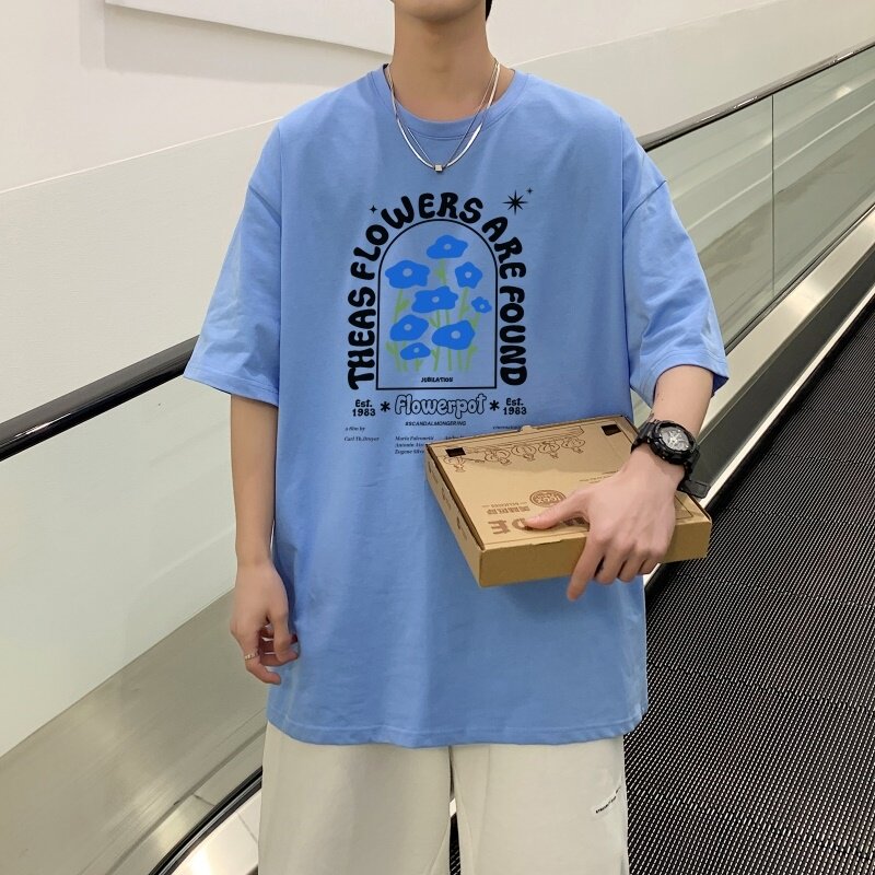 T3579韩版潮流oversize五分袖已爆印花图案短袖t恤夏季,男装T恤,星座510A-1