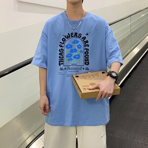 T3579韩版潮流oversize五分袖已爆印花图案短袖t恤夏季图片