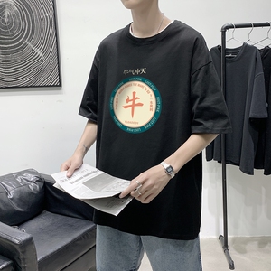 T1683P25 港风 100%棉 2022新款短袖T恤男印花青春休闲图片