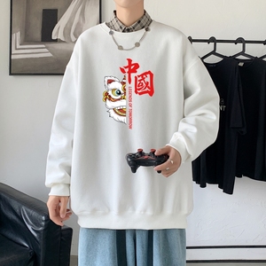 Y2414P38新春男士bf宽松卫衣港风卫衣新款圆领韩版潮流衣服