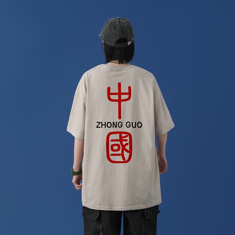 T2070P28中性女模潮印花男士中性宽松T恤港风T恤半袖男t体恤男图片