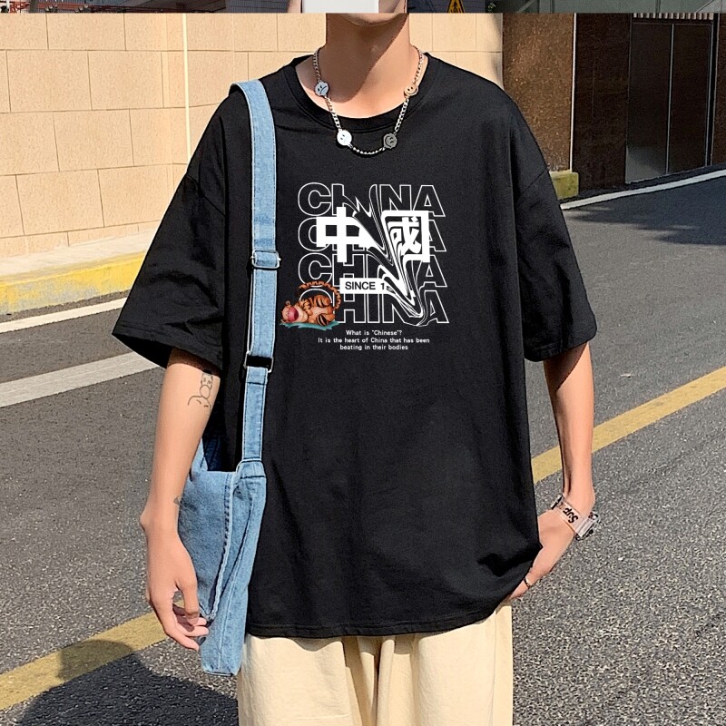T3302P25落肩款宽松T恤克莱因蓝男T中性风印花T恤男士男士港风T恤,男装T恤,星座510A-1