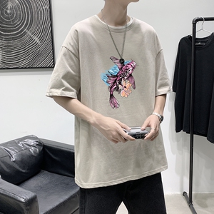 T1547P25港风室内 潮牌图案印花圆领短袖T恤宽松大码男士T恤图片