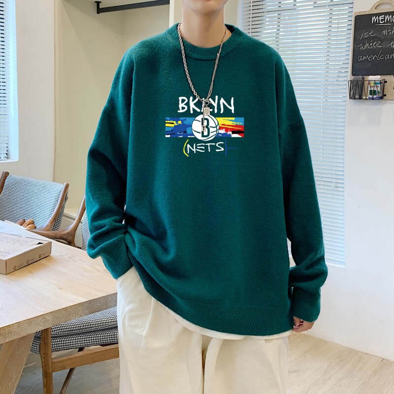MD2702 P55印花毛衣男秋季潮牌ins宽松慵懒高领针织衫潮流圆领线图片