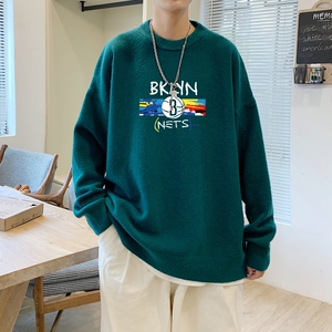 MD2702 P55印花毛衣男秋季潮牌ins宽松慵懒高领针织衫潮流圆领线图片