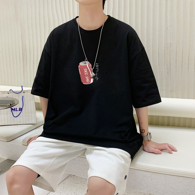 T3590P25已爆2022港风大码短袖青少年宽松圆领印花情侣T恤,男装T恤,星座510A-1