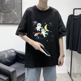 T1625P25港风卡通老鼠印花圆领T恤男加大加肥港风模特男士宽松T恤，男装T恤，星座510A-1