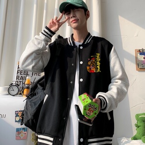 BQ3228P75男潮胸前小标印花棒球服外套男港风潮牌休闲宽松夹克图片