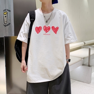 T3580已爆男港风T恤落肩款宽松T恤克莱因蓝T圆领卡通印花T恤