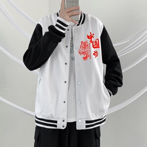 BQ3224P75男潮虎头潮款印花棒球服外套男港风潮牌休闲宽松夹克图片