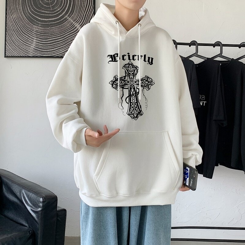 LD5674P38春秋季潮ins宽松痞帅高街重磅潮牌美式复古十字架卫衣男,男装卫衣,星座510A-1