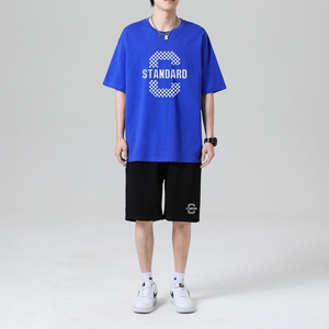 TZ3669轻奢时尚感男士短袖t恤男夏季薄款潮牌短裤休闲运动套装图片