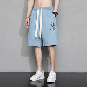 DN3808P45牛仔短裤男士夏季潮流外穿宽松直筒中裤子男款百搭工装图片