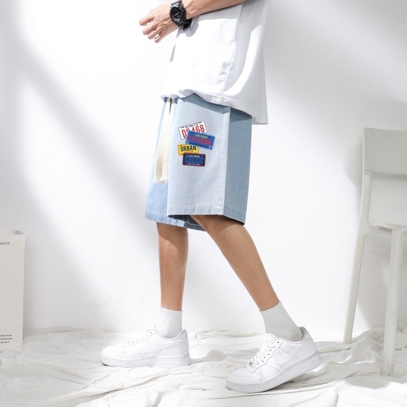 DN3834阳光景港风潮牌工装短裤男牛仔短裤男宽松休闲韩版日系,男装牛仔裤,星座510A-1