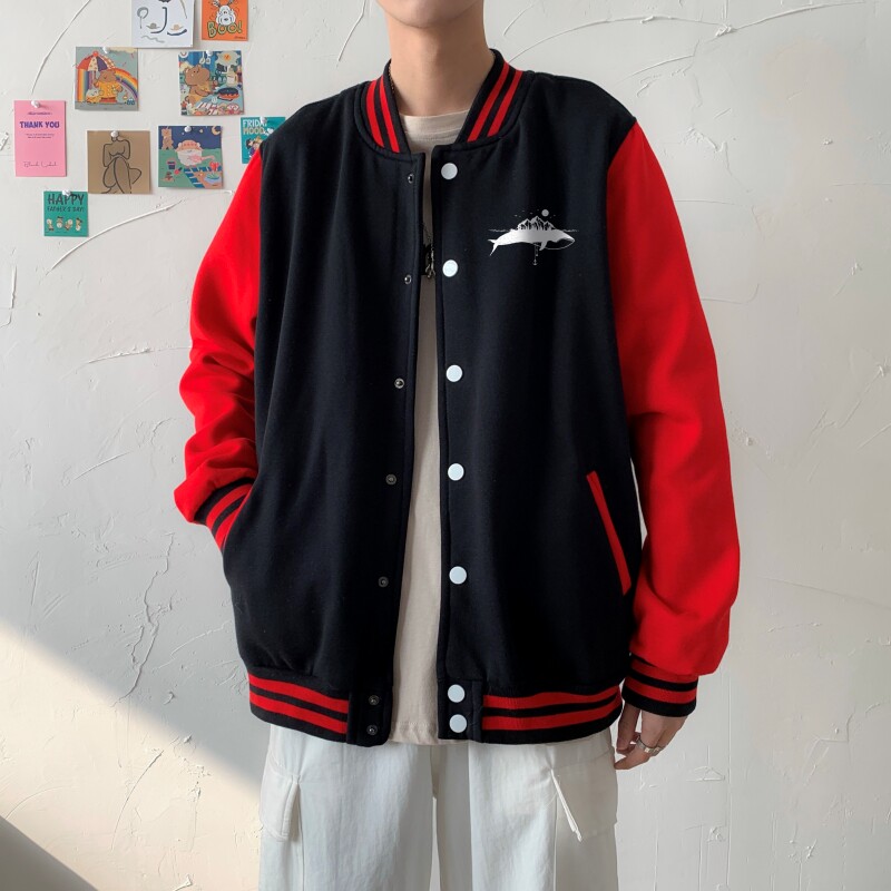 BQ3229P75港风潮牌休闲宽松夹克男潮胸前小标印花棒球服外套男图片