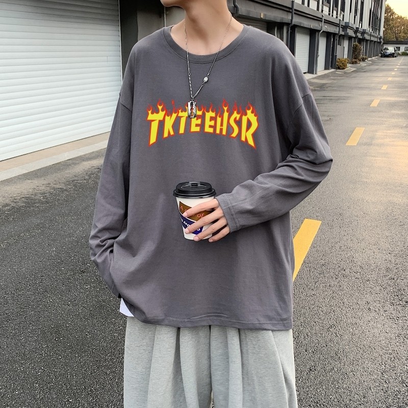 C2846P30长袖t恤男士2022夏新款纯棉美式涂鸦春秋打底衫潮牌港风图片