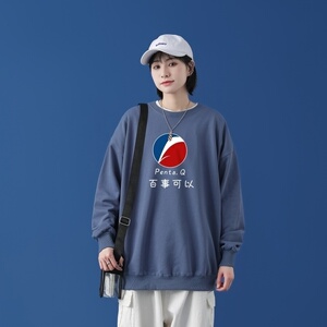 Y2462P38中性模特秋冬 圆领潮牌印花上衣打底衫直筒长袖卫衣 港风图片