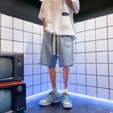 DN3807港风潮牌大口袋工装短裤男牛仔短裤男宽松休闲韩版日系，男装牛仔裤，星座510A-1