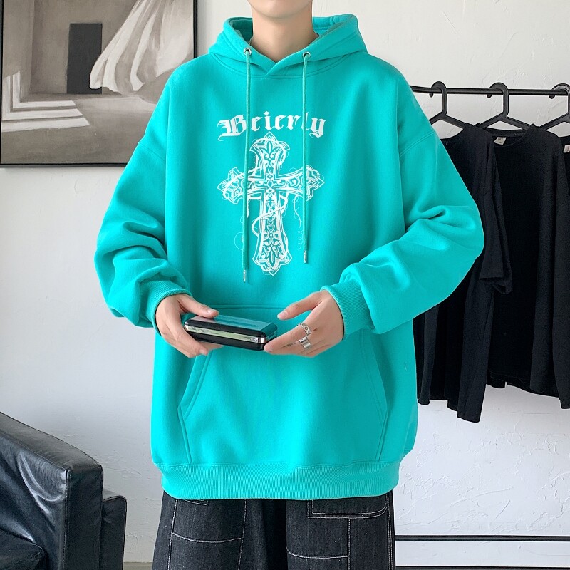 LD5674P38宽松痞帅高街重磅潮牌美式复古十字架卫衣男春秋季潮ins图片