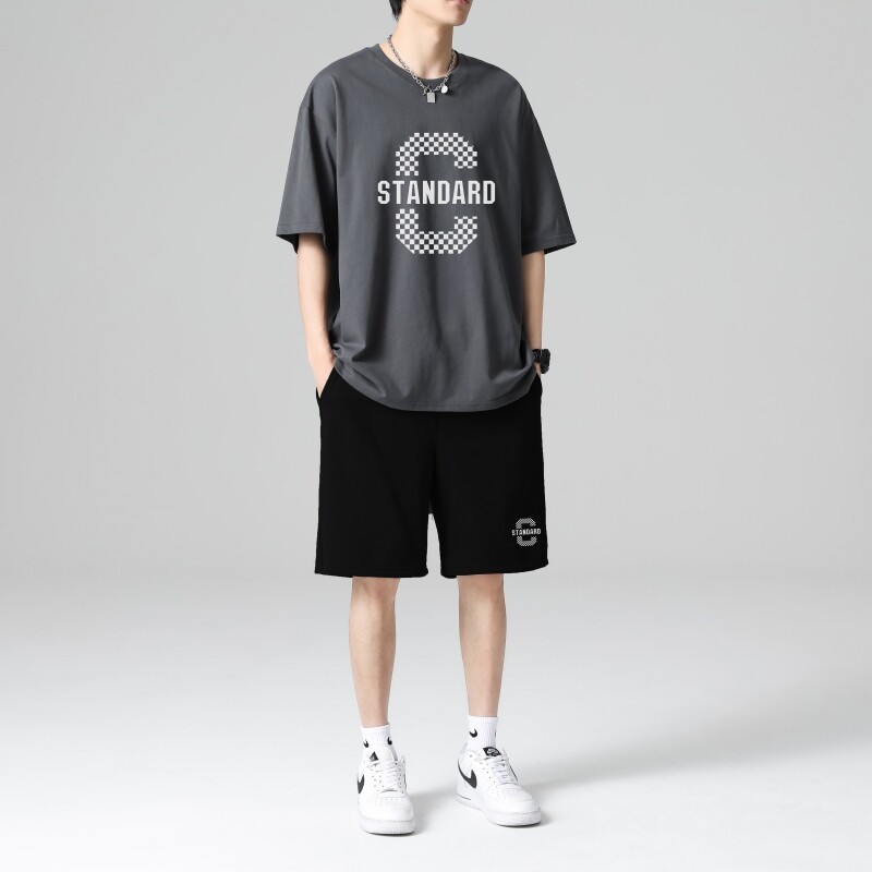 TZ3669轻奢时尚感男士短袖t恤男夏季薄款潮牌短裤休闲运动套装,男装休闲套装,星座510A-1