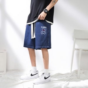 DN3807黑白景 牛仔短裤男宽松休闲韩版日系港风潮牌工装短裤男图片