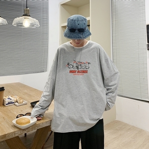 C2617P30长袖t恤男士纯棉潮牌宽松春秋季港风ins潮流内搭打底衫,巴宝莉风衣搭配围巾图片